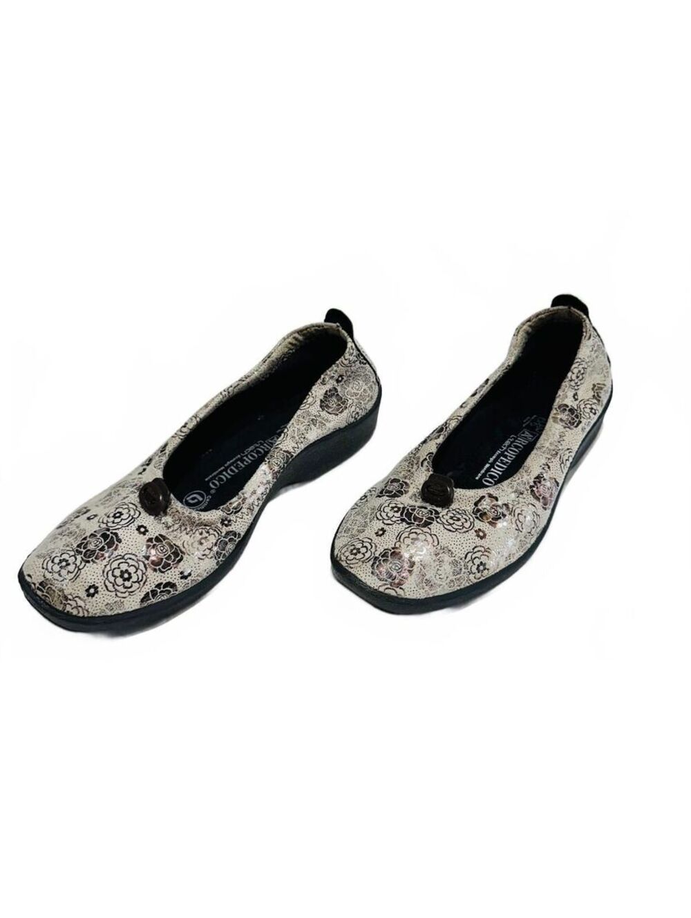 Arcopedico L14 Beige/Cream Metallic Floral Ballet Flats Lytech Size EU 39/US 8.5